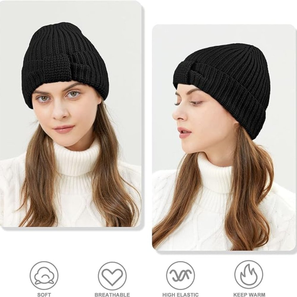 Womens Knit Beanie Hat - Stretchy Soft Warm Daily Touque - Picture 8 of 11